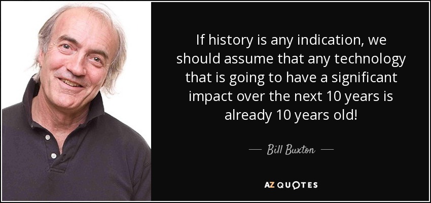 If history is any indication, we should assume that any technology that is going to have a significant impact over the next 10 years is already 10 years old! - Bill Buxton