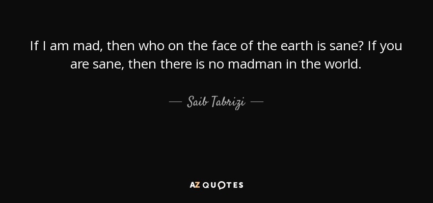 If I am mad, then who on the face of the earth is sane? If you are sane, then there is no madman in the world. - Saib Tabrizi