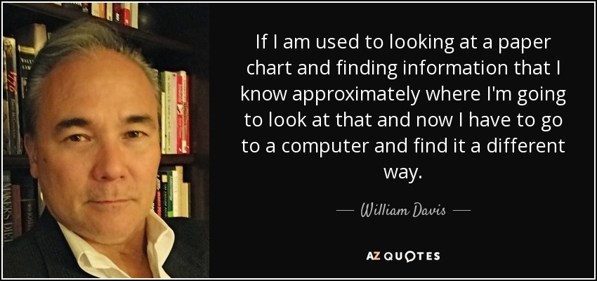 If I am used to looking at a paper chart and finding information that I know approximately where I'm going to look at that and now I have to go to a computer and find it a different way. - William Davis