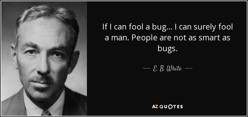 If I can fool a bug... I can surely fool a man. People are not as smart as bugs. - E. B. White