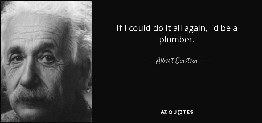 If I could do it all again, I'd be a plumber. - Albert Einstein