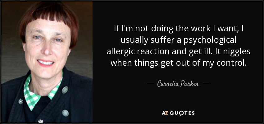 If I'm not doing the work I want, I usually suffer a psychological allergic reaction and get ill. It niggles when things get out of my control. - Cornelia Parker