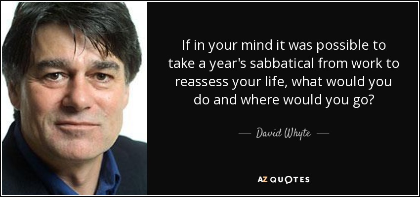 If in your mind it was possible to take a year's sabbatical from work to reassess your life, what would you do and where would you go? - David Whyte