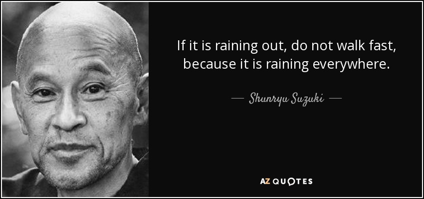 If it is raining out, do not walk fast, because it is raining everywhere. - Shunryu Suzuki