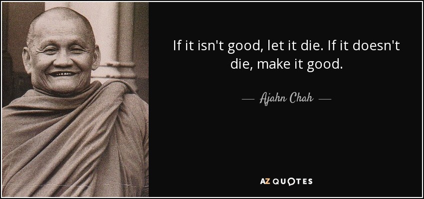 If it isn't good, let it die. If it doesn't die, make it good. - Ajahn Chah