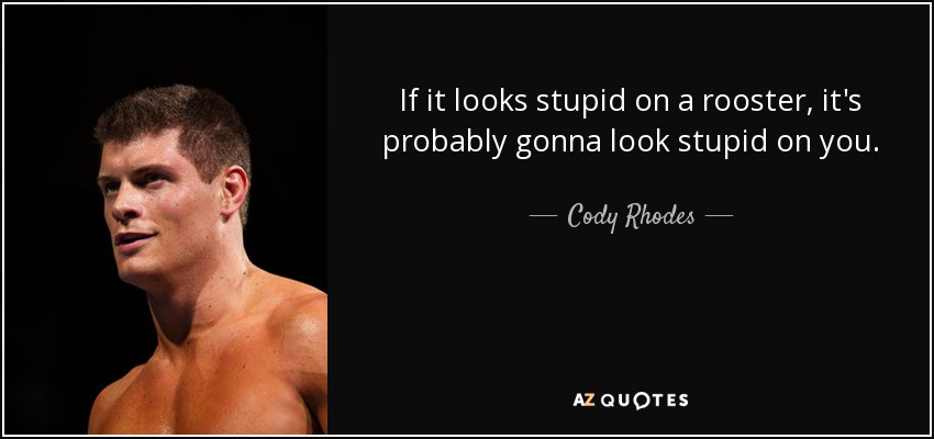 If it looks stupid on a rooster, it's probably gonna look stupid on you. - Cody Rhodes