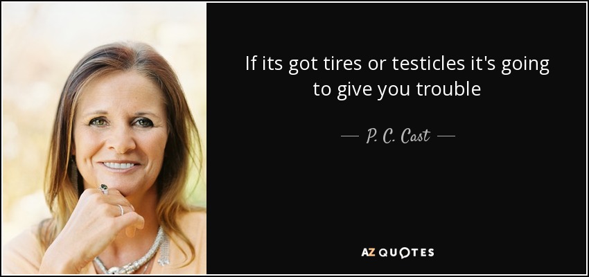 If its got tires or testicles it's going to give you trouble - P. C. Cast