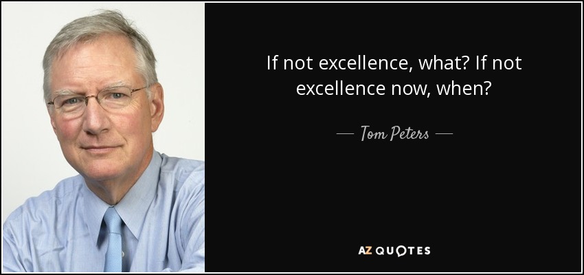 If not excellence, what? If not excellence now, when? - Tom Peters