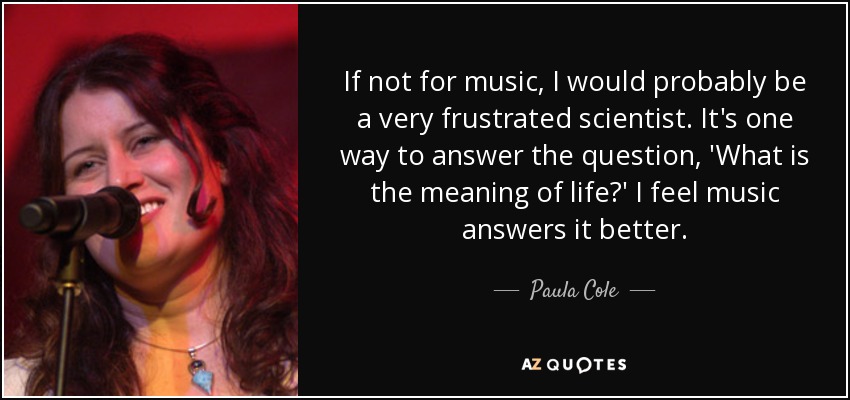 If not for music, I would probably be a very frustrated scientist. It's one way to answer the question, 'What is the meaning of life?' I feel music answers it better. - Paula Cole