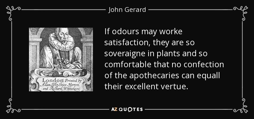 If odours may worke satisfaction, they are so soveraigne in plants and so comfortable that no confection of the apothecaries can equall their excellent vertue. - John Gerard