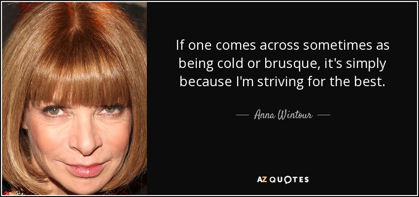 If one comes across sometimes as being cold or brusque, it's simply because I'm striving for the best. - Anna Wintour
