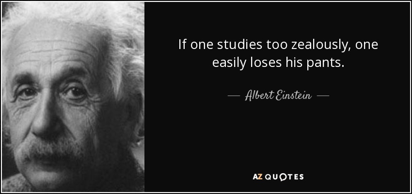If one studies too zealously, one easily loses his pants. - Albert Einstein