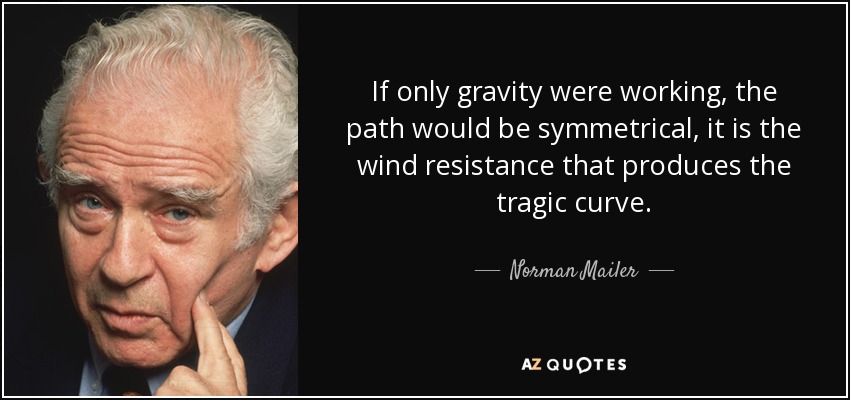 If only gravity were working, the path would be symmetrical, it is the wind resistance that produces the tragic curve. - Norman Mailer