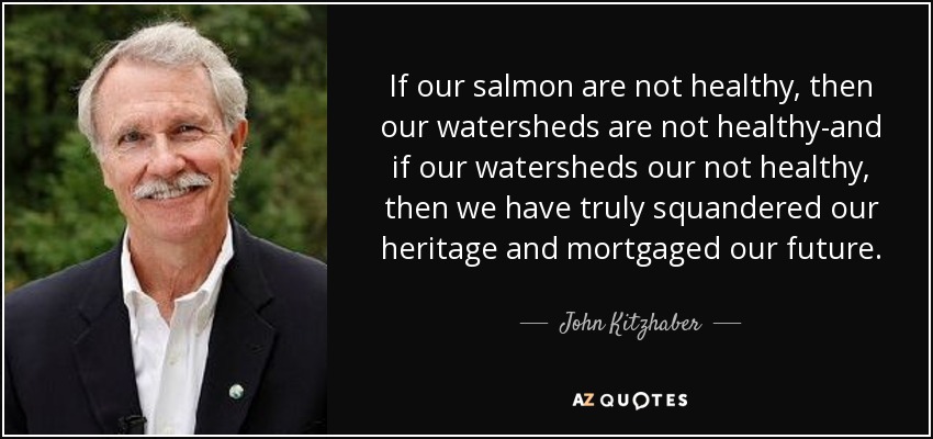If our salmon are not healthy, then our watersheds are not healthy-and if our watersheds our not healthy, then we have truly squandered our heritage and mortgaged our future. - John Kitzhaber