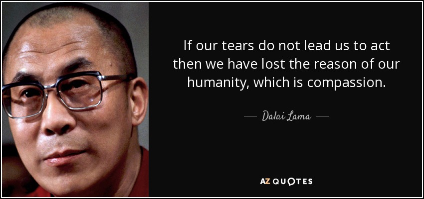 If our tears do not lead us to act then we have lost the reason of our humanity, which is compassion. - Dalai Lama