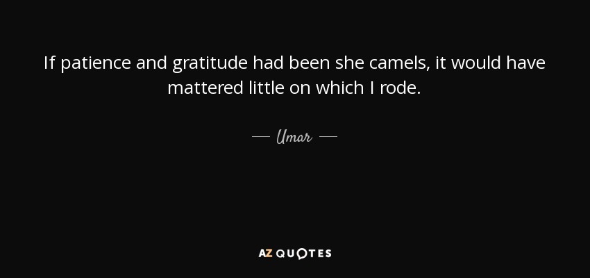 If patience and gratitude had been she camels, it would have mattered little on which I rode. - Umar