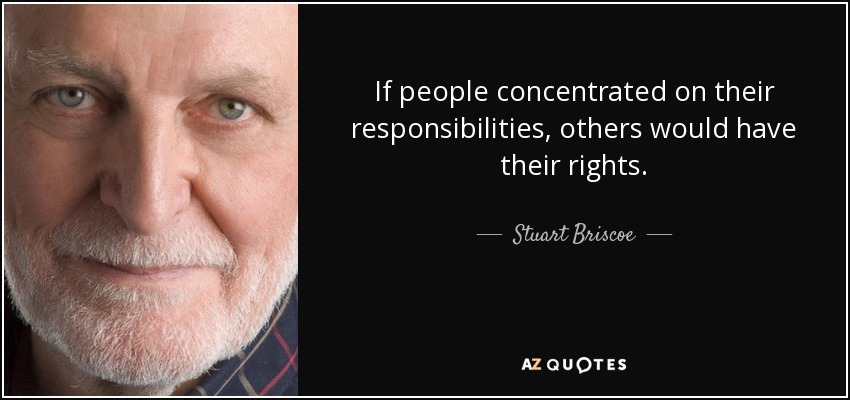 If people concentrated on their responsibilities, others would have their rights. - Stuart Briscoe