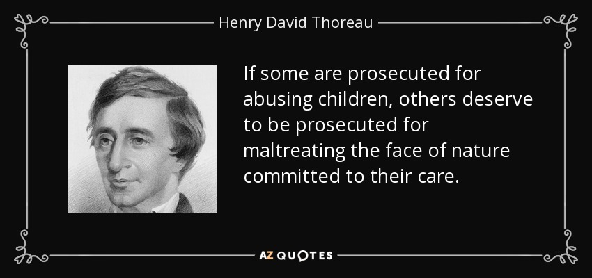 If some are prosecuted for abusing children, others deserve to be prosecuted for maltreating the face of nature committed to their care. - Henry David Thoreau