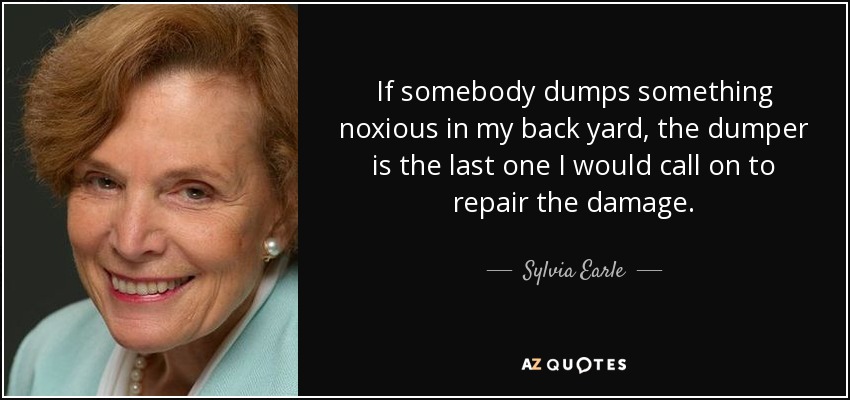 If somebody dumps something noxious in my back yard, the dumper is the last one I would call on to repair the damage. - Sylvia Earle