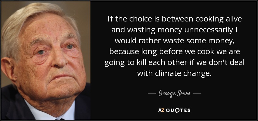 If the choice is between cooking alive and wasting money unnecessarily I would rather waste some money, because long before we cook we are going to kill each other if we don't deal with climate change. - George Soros