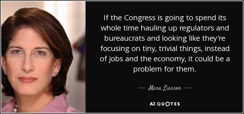 If the Congress is going to spend its whole time hauling up regulators and bureaucrats and looking like they're focusing on tiny, trivial things, instead of jobs and the economy, it could be a problem for them. - Mara Liasson