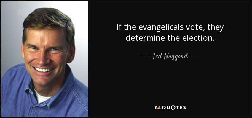 If the evangelicals vote, they determine the election. - Ted Haggard