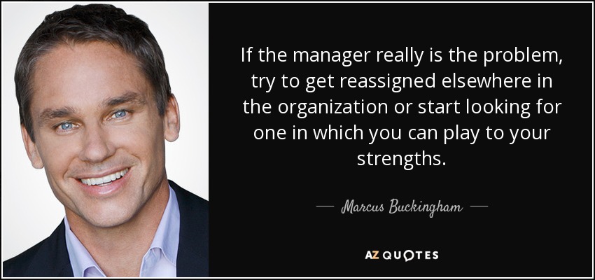 If the manager really is the problem, try to get reassigned elsewhere in the organization or start looking for one in which you can play to your strengths. - Marcus Buckingham