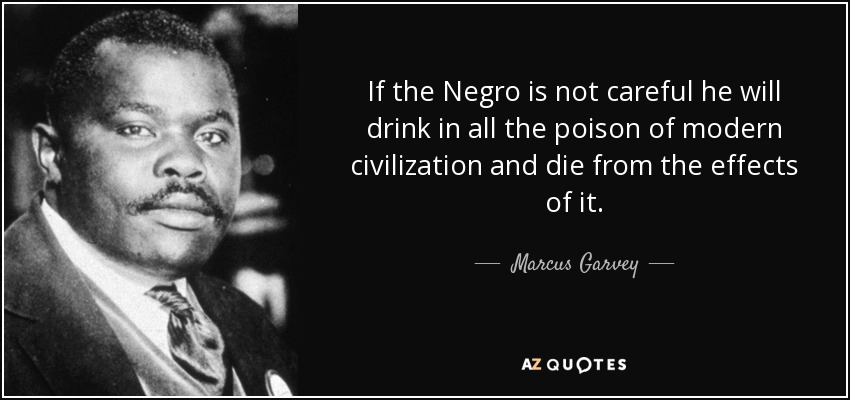 If the Negro is not careful he will drink in all the poison of modern civilization and die from the effects of it. - Marcus Garvey