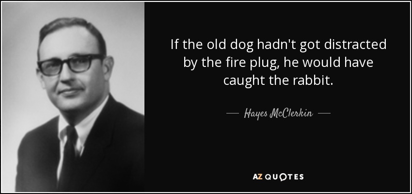 If the old dog hadn't got distracted by the fire plug, he would have caught the rabbit. - Hayes McClerkin