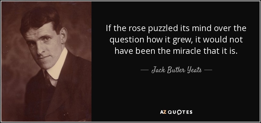 If the rose puzzled its mind over the question how it grew, it would not have been the miracle that it is. - Jack Butler Yeats