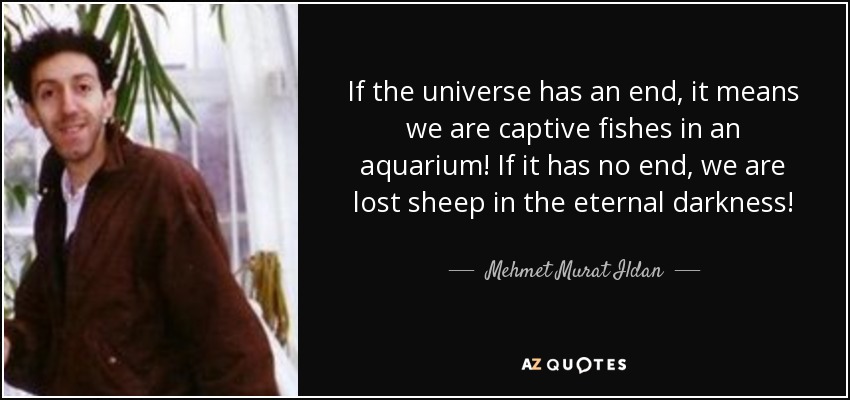 If the universe has an end, it means we are captive fishes in an aquarium! If it has no end, we are lost sheep in the eternal darkness! - Mehmet Murat Ildan