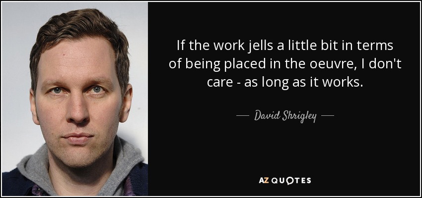 If the work jells a little bit in terms of being placed in the oeuvre, I don't care - as long as it works. - David Shrigley