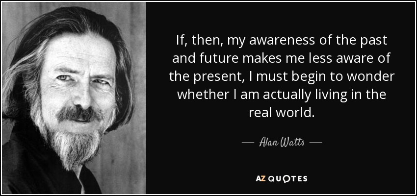 If, then, my awareness of the past and future makes me less aware of the present, I must begin to wonder whether I am actually living in the real world. - Alan Watts