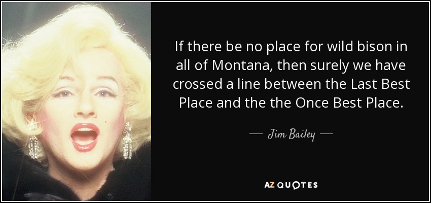If there be no place for wild bison in all of Montana, then surely we have crossed a line between the Last Best Place and the the Once Best Place. - Jim Bailey