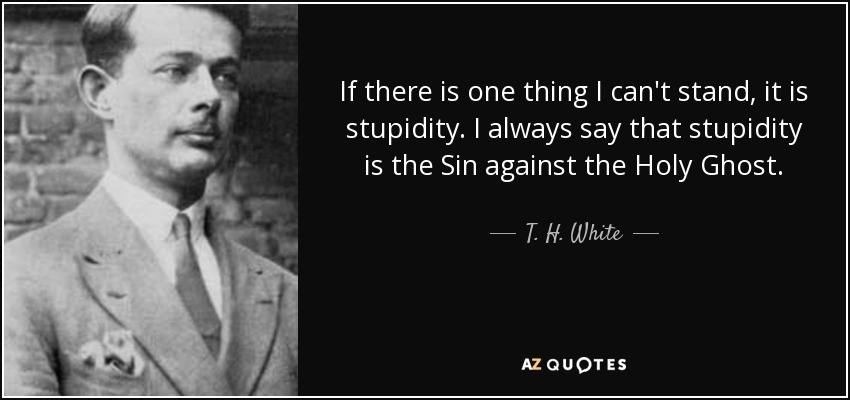 If there is one thing I can't stand, it is stupidity. I always say that stupidity is the Sin against the Holy Ghost. - T. H. White