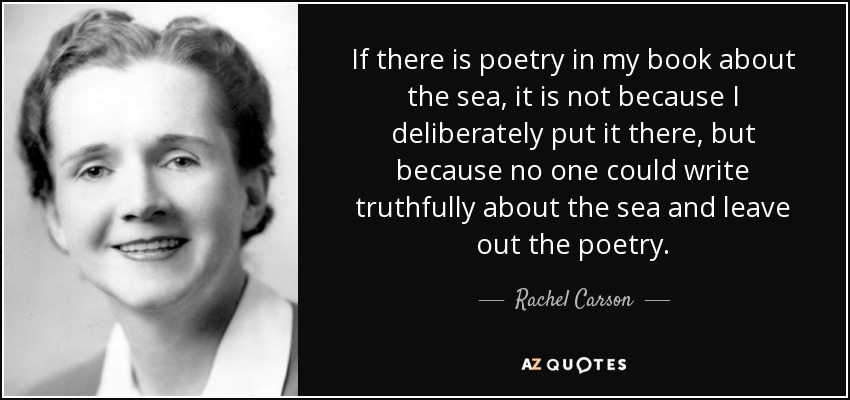 If there is poetry in my book about the sea, it is not because I deliberately put it there, but because no one could write truthfully about the sea and leave out the poetry. - Rachel Carson