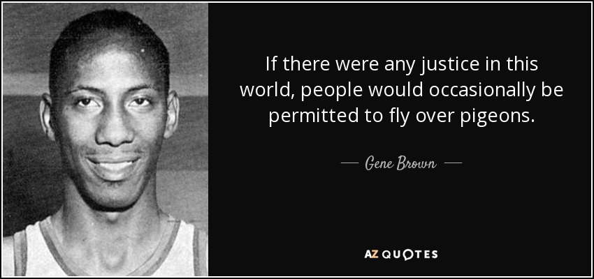 If there were any justice in this world, people would occasionally be permitted to fly over pigeons. - Gene Brown