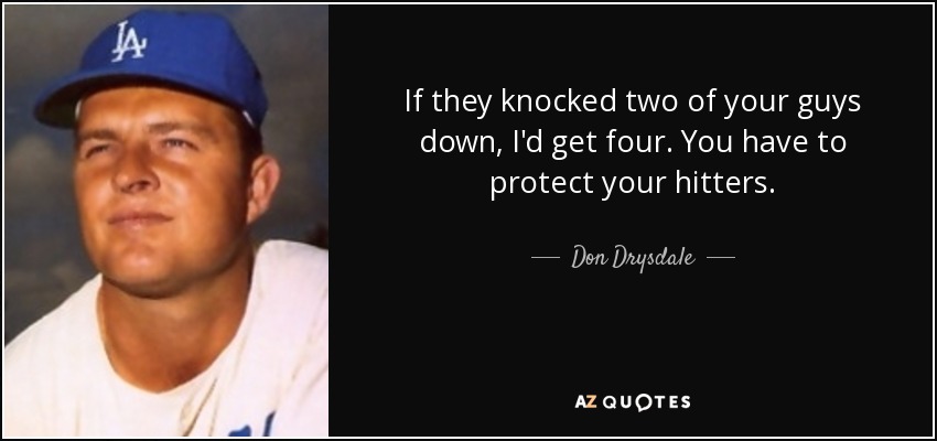If they knocked two of your guys down, I'd get four. You have to protect your hitters. - Don Drysdale