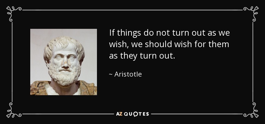 If things do not turn out as we wish, we should wish for them as they turn out. - Aristotle