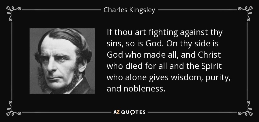 If thou art fighting against thy sins, so is God. On thy side is God who made all, and Christ who died for all and the Spirit who alone gives wisdom, purity, and nobleness. - Charles Kingsley