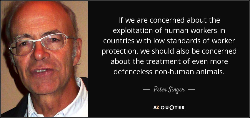 If we are concerned about the exploitation of human workers in countries with low standards of worker protection, we should also be concerned about the treatment of even more defenceless non-human animals. - Peter Singer