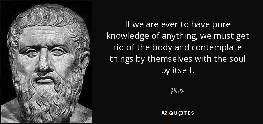 If we are ever to have pure knowledge of anything, we must get rid of the body and contemplate things by themselves with the soul by itself. - Plato