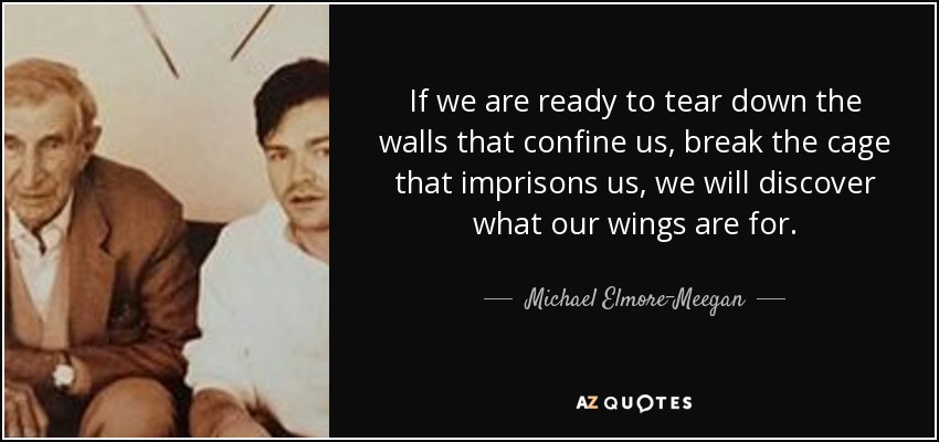 If we are ready to tear down the walls that confine us, break the cage that imprisons us, we will discover what our wings are for. - Michael Elmore-Meegan