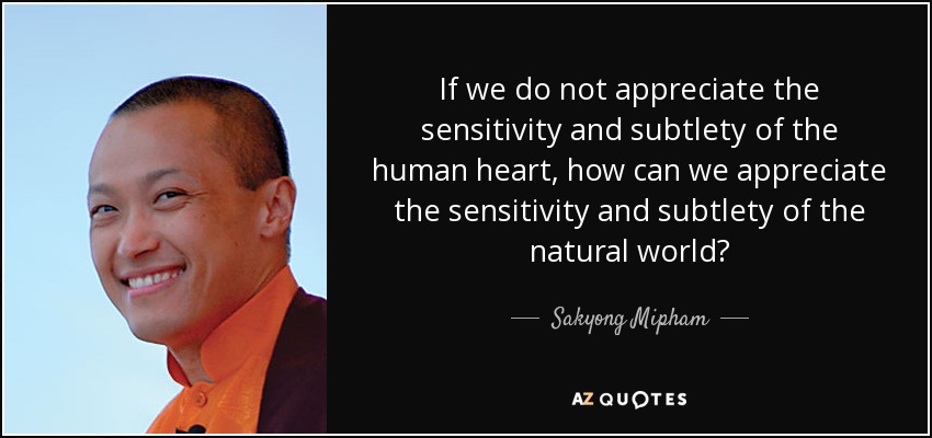 If we do not appreciate the sensitivity and subtlety of the human heart, how can we appreciate the sensitivity and subtlety of the natural world? - Sakyong Mipham