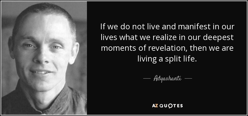 If we do not live and manifest in our lives what we realize in our deepest moments of revelation, then we are living a split life. - Adyashanti