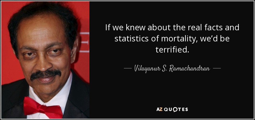 If we knew about the real facts and statistics of mortality, we’d be terrified. - Vilayanur S. Ramachandran