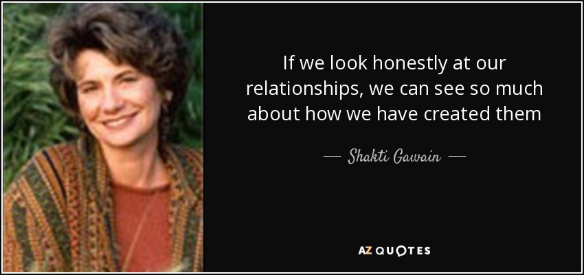 If we look honestly at our relationships, we can see so much about how we have created them - Shakti Gawain