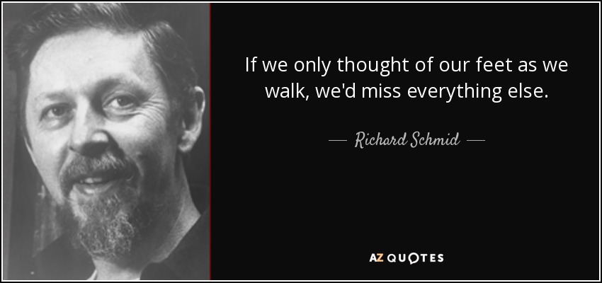 If we only thought of our feet as we walk, we'd miss everything else. - Richard Schmid