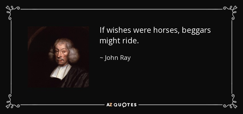 If wishes were horses, beggars might ride. - John Ray