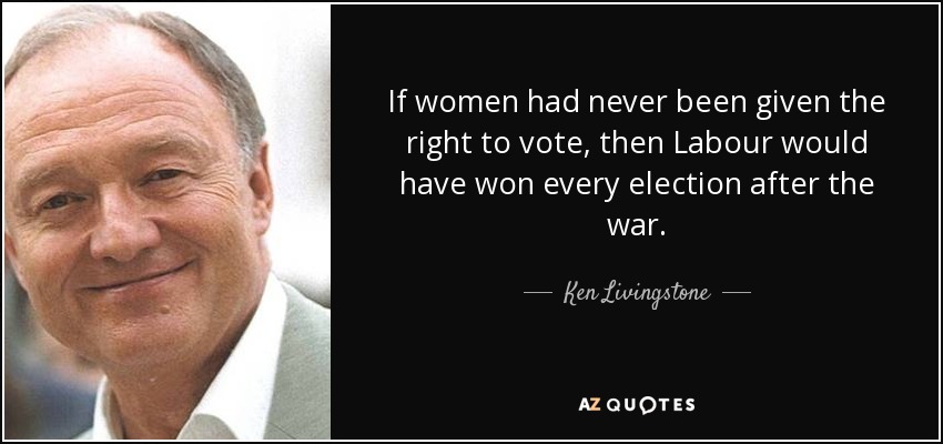 If women had never been given the right to vote, then Labour would have won every election after the war. - Ken Livingstone